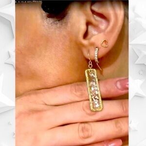 ⭐️ 🐚Gold Framed Resin Shell fleck rectangular hook drop earrings